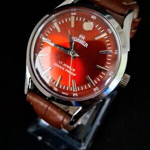 Vintage Roamer Men's Red Leather Mechanical Watch RARE